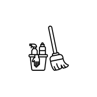 Cleaning supplies in a bucket